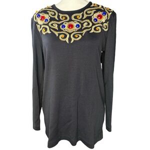 Outlander Collection Embroidered Sweater Womens M Beaded Floral Knit